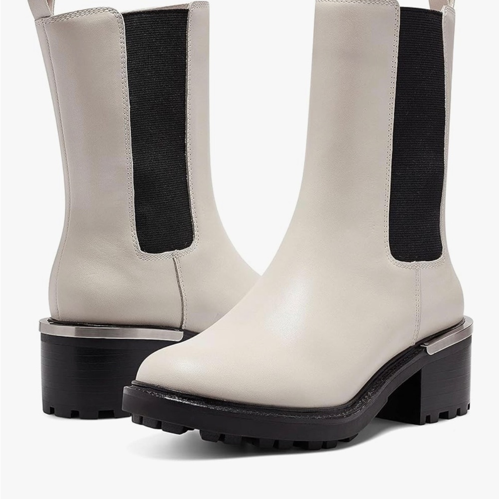 Vince Camuto Cream and Black Ankle Booties with Chunky Sole